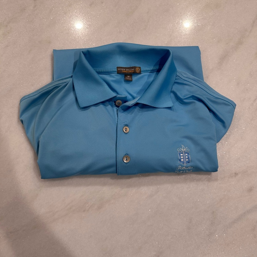 Peter Millar Blue Polo Shirt Moisture-Wicking Athletic